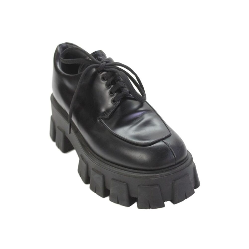 Prada Womens Leather Lace Up Monolith Shoes Black Size 6.5